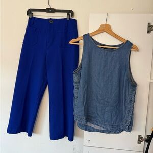 Sold as a Set- Bohem Royal Blue Wide Leg Pants with blue Jean tank top